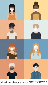 vactor team character photo set human  people group of Coronavirus Safety Related Vector mask covid-19 corona virus social distance banner background 07