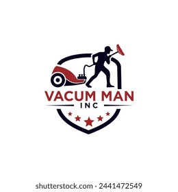 Diseño del logotipo del vector del trabajador de limpieza al vacío