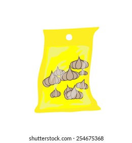 Vacuum bag of preserved garlic