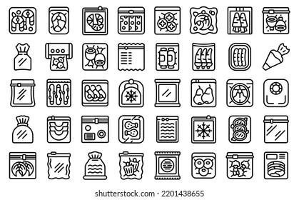 Vacuum bags icons set outline vector. Foil pack. Clear plastic