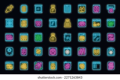 Vacuum bags icons set outline vector. Foil pack. Clear plastic neon color on black