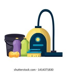 vacuum bucket brush sponge spring cleaning tools vector illustration