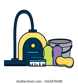 vacuum bucket brush sponge spring cleaning tools vector illustration