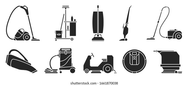 Vacuum cleaner black vector illustration on white background . Set icon vacuum cleaner for cleaning .Black vector icon for cleaning carpet.