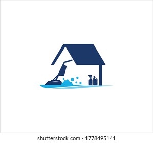 vacuum cleaner and bottle sprayer inside a house vector logo design template for housekeeping and cleaning service