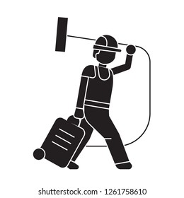 Vacuum cleaner carrying black vector concept icon. Vacuum cleaner carrying flat illustration, sign