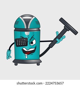 Vacuum cleaner cartoon character with facial expression