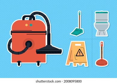 conjunto de iconos de limpieza y aspirador