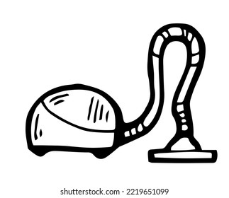 Vacuum cleaner for cleaning. Outline hand drawn sketch. Drawing with ink. Isolated on white background. Vector.