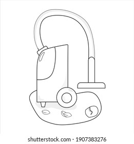 a vacuum cleaner cleaning the yard. Black and white vector illustration for a coloring book