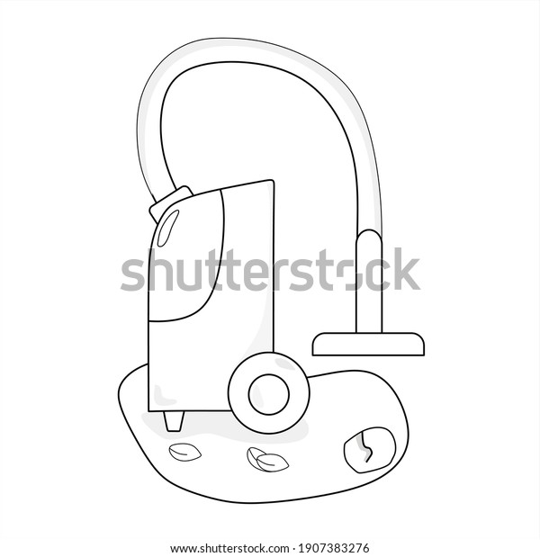 a vacuum cleaner\
cleaning the yard. Black and white vector illustration for a\
coloring book