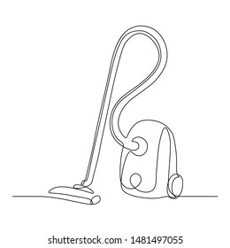 Vacuum cleaner in continuous line art drawing style. Minimalist black line sketch on white background. Vector illustration