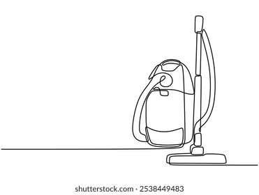 Vacuum cleaner in continuous one line drawing. House and room cleaning concept illustration.