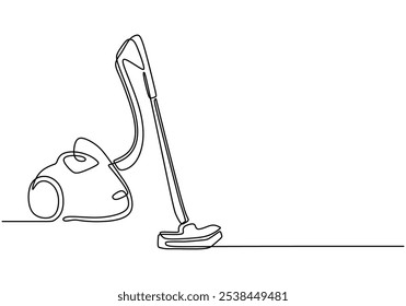 Vacuum cleaner depicted in continuous one line drawing. Home and cleaning concept design.