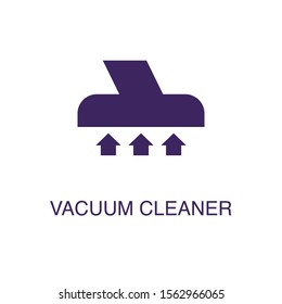 Vacuum cleaner element in flat simple style on white background. Vacuum cleaner icon, with text name concept template
