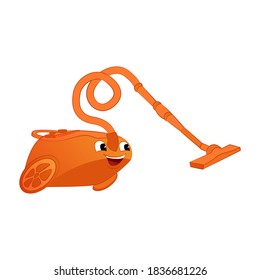 A vacuum cleaner with a face moves and smiles, sketch. Live cheerful home appliances concept