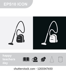Vacuum cleaner flat black and white vector icon.