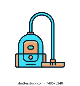 Vacuum cleaner flat color line icon. Household appliance vector illustration. Home, office, hotel clean service symbol. 