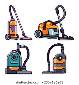 Vacuum Cleaner Flat Illustrations Collection. Perfect for different cards, textile, web sites, apps 