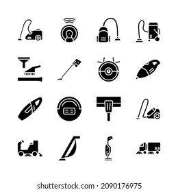 Vacuum cleaner flat line icon set. Different types hoover - industrial, household, Robot Vacuum. Simple flat vector illustration for web site or mobile app.