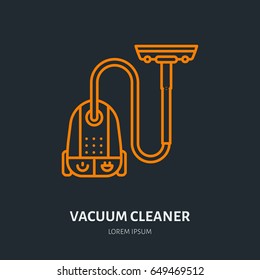 Vacuum cleaner flat line icon, logo. Vector illustration of household appliance for housework equipment shop or cleaning service.