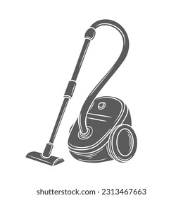 Vacuum cleaner glyph icon vector illustration. Stamp of dust and debris suction equipment, hoover for cleaning carpet or floor with airflow, electric cleaner appliance with canister and hose to clean