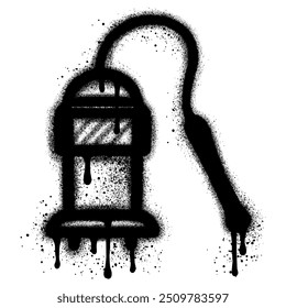 Vacuum cleaner graffiti icon with black spray paint. vector illustration.