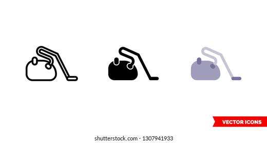 Vacuum cleaner icon of 3 types: color, black and white, outline. Isolated vector sign symbol.