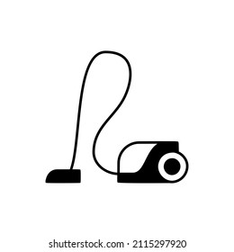 Icono del limpiador de vacío en glifo plano negro, estilo relleno aislado en fondo blanco