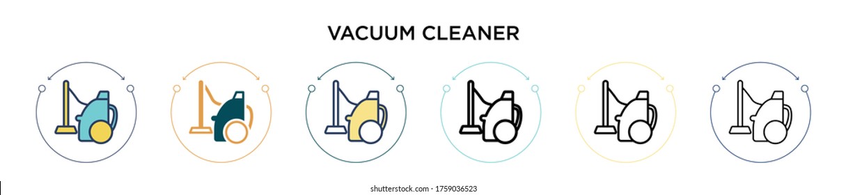 Vacuum cleaner icon in filled, thin line, outline and stroke style. Vector illustration of two colored and black vacuum cleaner vector icons designs can be used for mobile, ui, web