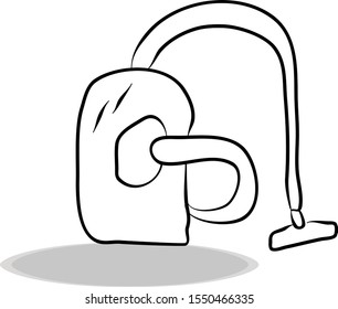 Vacuum cleaner icon, flat design, hand drawing. Illustration household appliances, contour symbol black