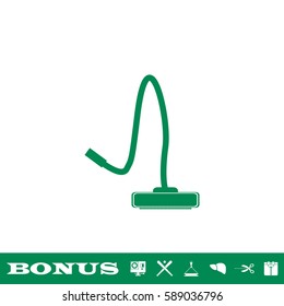 Vacuum Cleaner icon flat. Green pictogram on white background. Vector illustration symbol and bonus button