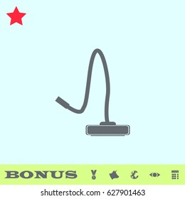 Vacuum Cleaner icon flat. Grey pictogram on blue background. Vector illustration symbol and bonus buttons medal, cow, earth, eye, calculator