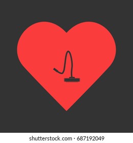 Vacuum Cleaner icon flat. Simple pictogram on heart background. Vector illustration symbol