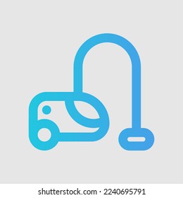 Staubsauger-Symbol im Farbverlauf-Stil über Möbel, Verwendung für mobile App-Präsentation auf der Website