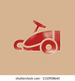 Vacuum cleaner icon in halftone style. Grunge background vector illustration.