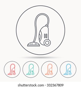 Vacuum cleaner icon. Housework device sign. Linear circle icons.
