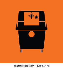 Vacuum cleaner icon. Orange background with black. Vector illustration.