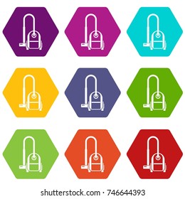 Vacuum cleaner icon set many color hexahedron isolated on white vector illustration