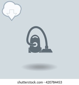 Vacuum cleaner icon with shadow. Cloud of download with arrow.