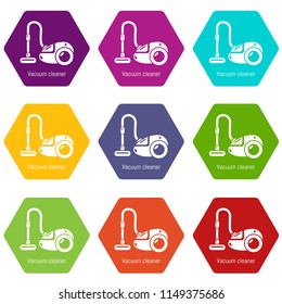 Vacuum cleaner icons 9 set coloful isolated on white for web