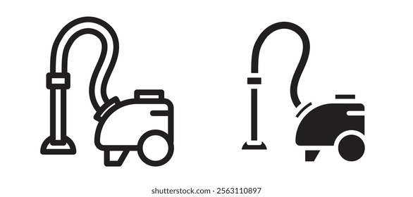 Vacuum cleaner icons in black line and filled versions