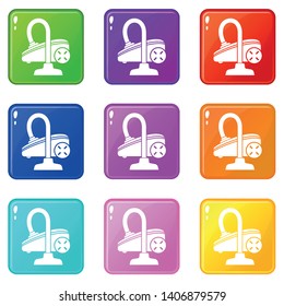 Vacuum cleaner icons set 9 color collection isolated on white for any design