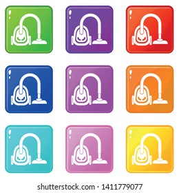 Vacuum cleaner icons set 9 color collection isolated on white for any design