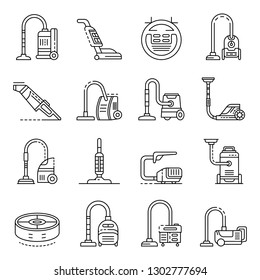 Vacuum cleaner icons set. Outline set of vacuum cleaner vector icons for web design isolated on white background