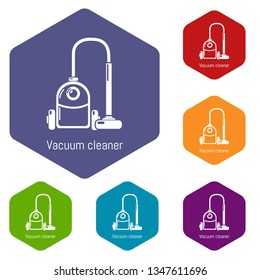 Vacuum cleaner icons vector colorful hexahedron set collection isolated on white