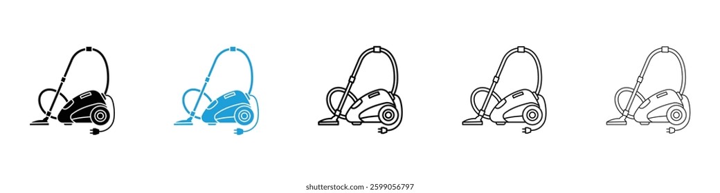 Vacuum cleaner icons vector illustrations in black and blue colors for web and ui designs