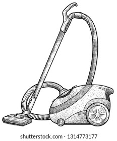 Vacuum cleaner illustration, drawing, engraving, ink, line art, vector