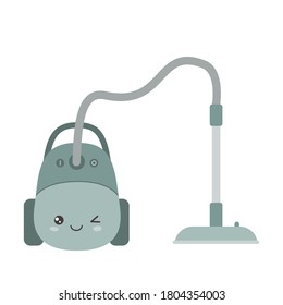 Vacuum cleaner in kawaii style isolated on white background. Vector illustration