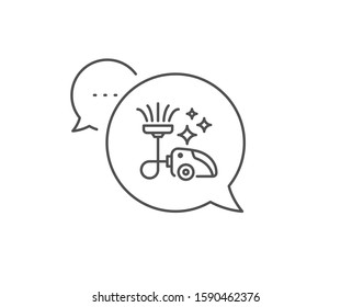 Vacuum Cleaner Line Icon. Chat Bubble Design. Cleaning Service Symbol. Hoover Sign. Outline Concept. Thin Line Vacuum Cleaner Icon. Vector